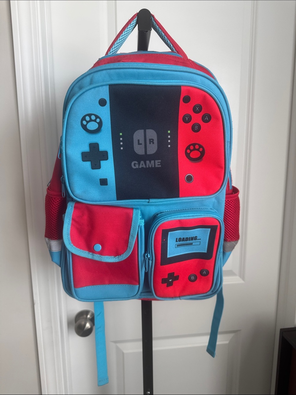 Blue & Red Gaming Backpack - Youth Video Game Design